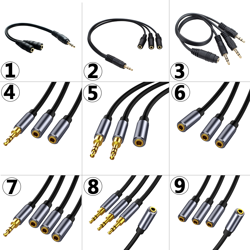 5mm一拖三 音频线 1母转2公 延长线 三通音频线 9号-金属3.