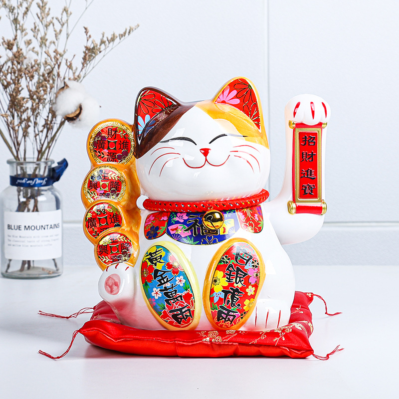 2021年新款礼品招财猫10寸创意陶瓷猫摆件店铺收银台电动摇手创意礼品