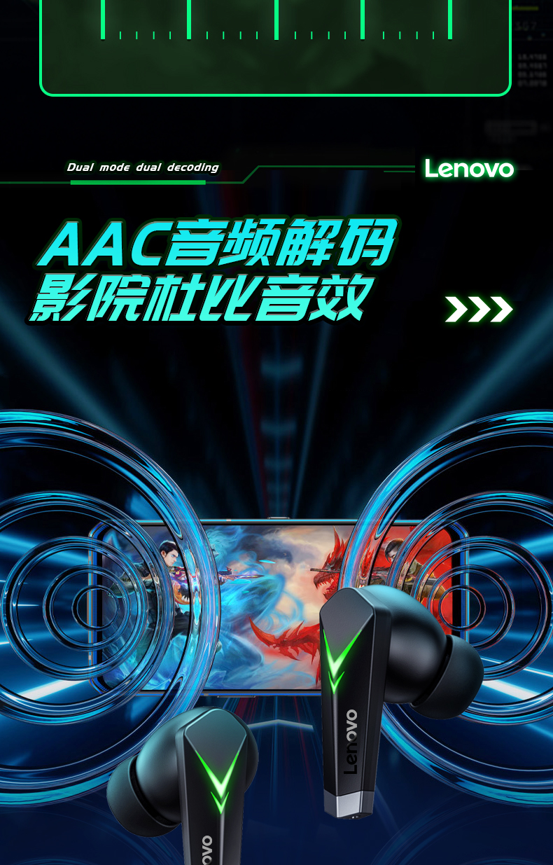 联想(lenovo) lp6电竞游戏真无线蓝牙耳机吃鸡王者低入耳式运动跑步