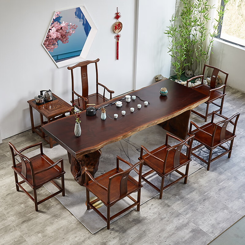 实木茶台新中式茶海茶盘办公室泡茶桌原木茶几大板茶桌椅组合功夫喝茶