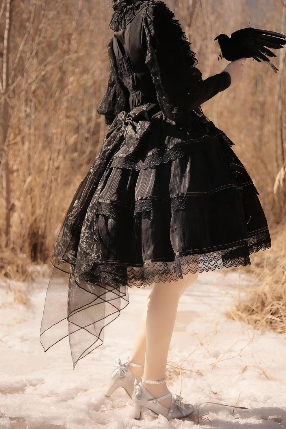 lolita白月光朱砂痣洛丽塔大裙摆婚纱 裙长白月光(白色)op 黑色op模特