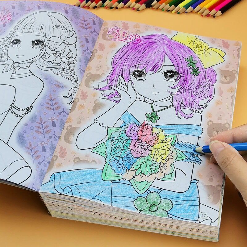 公主涂色本女孩绘画册美少女学画画书368岁幼儿园小学生填色书公主