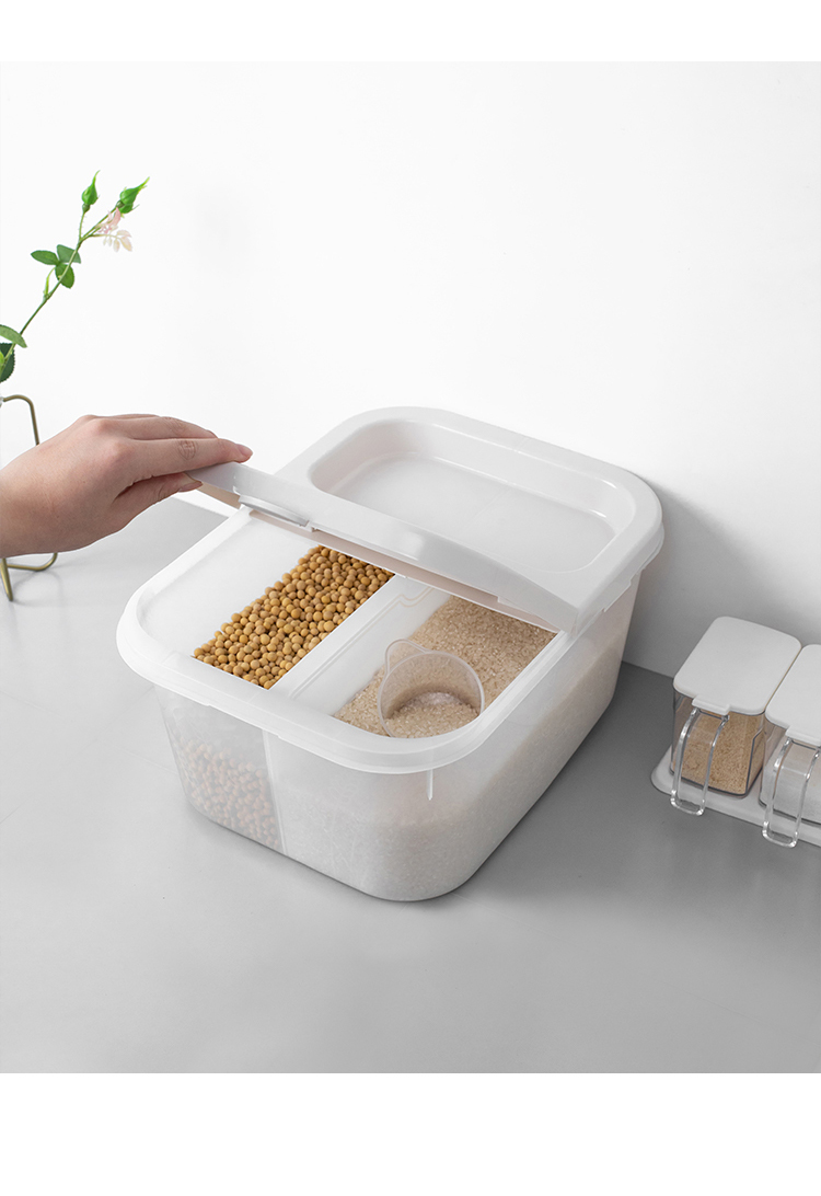 盛米容器分隔米桶10kg米面收纳箱双格家用米盒子储米箱d白色