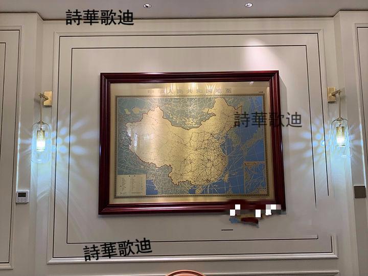 诗华歌迪高端纯铜中国地图世界地图新中式会议大厅挂画办公室装饰画