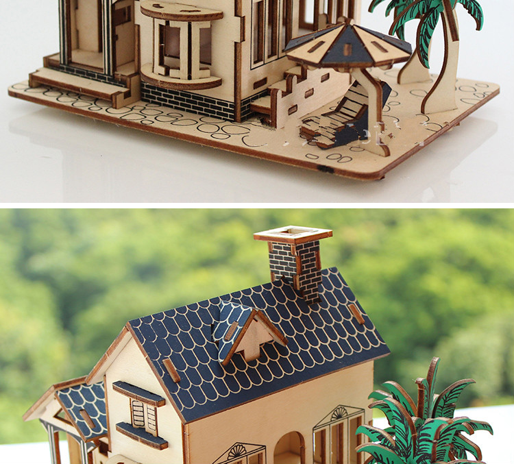 模型积木板拼图成年立体3d模型大人减压diy手工木头拼装房子木质玩具