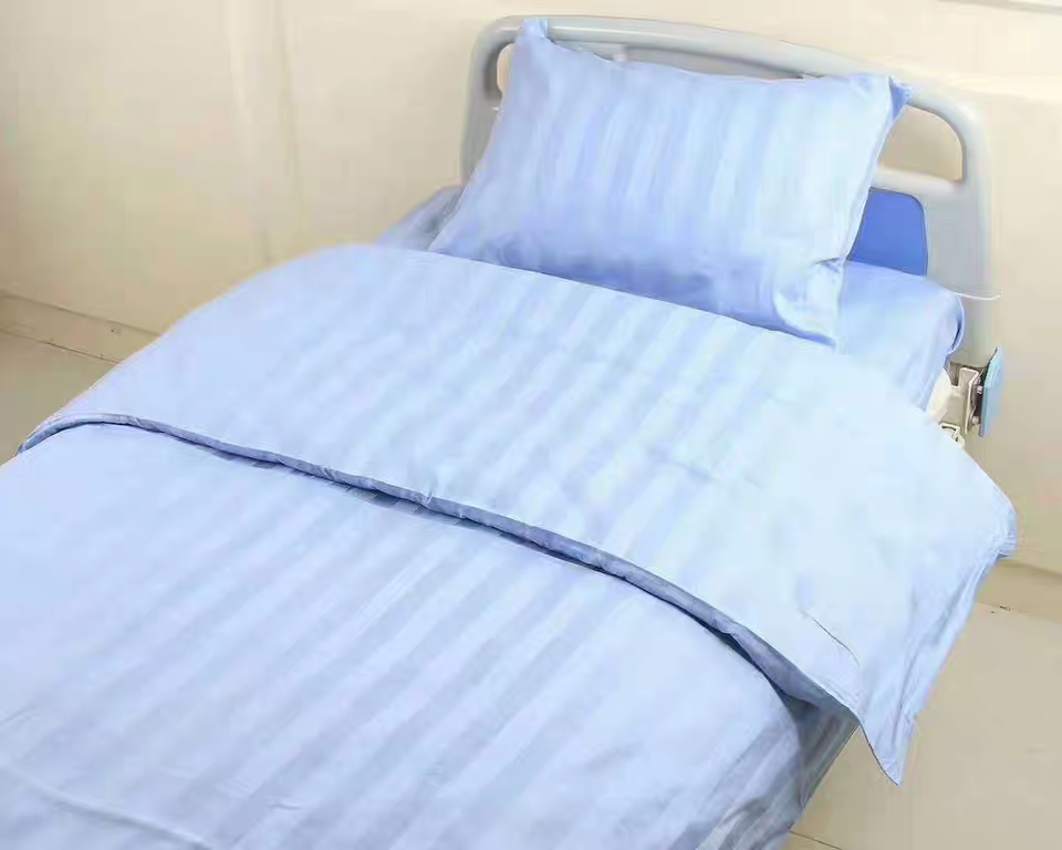 病床三件套医院床单被罩被套枕套三件套床上用品卫生室白色蓝色缎条
