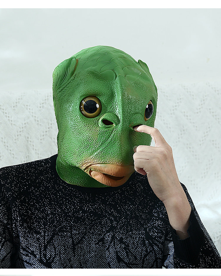 抖音绿头鱼头套面具可爱搞怪搞笑鱼头怪怪绿鱼人网红全脸无味 鼻涕狗