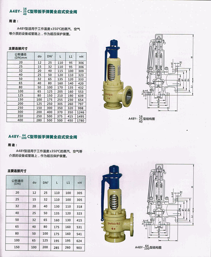 良工阀门集团 弹簧全启式安全阀 蒸汽 储气罐安全阀 48-16 dn80 拍下