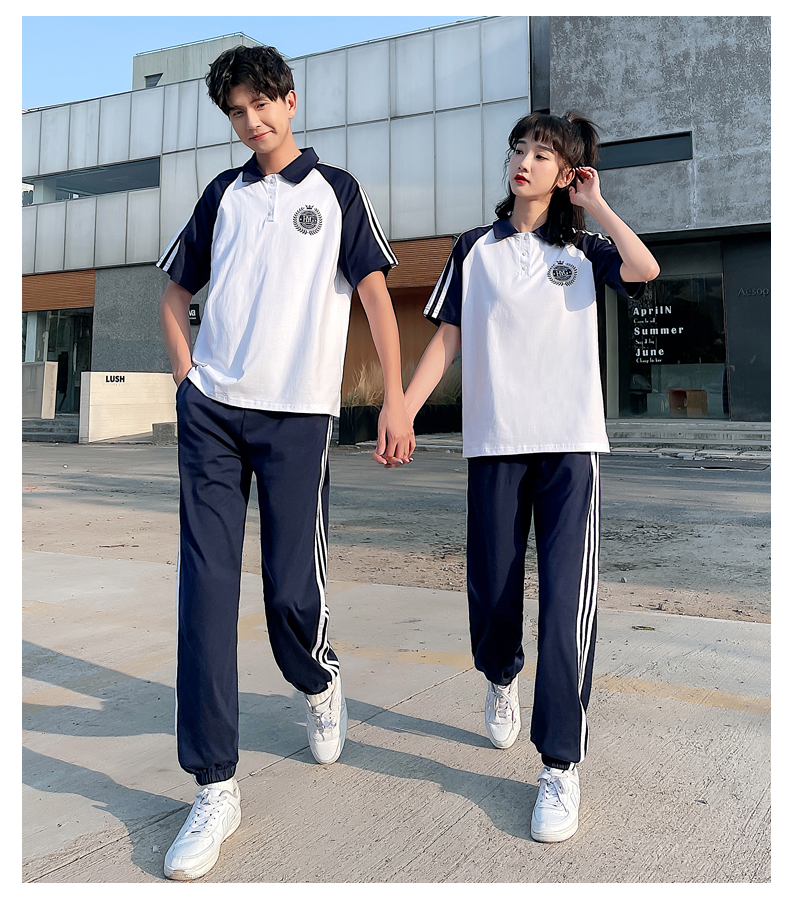 shx情侣装校服学院风韩国初中高中班服情侣装上衣短袖藏青色5xl