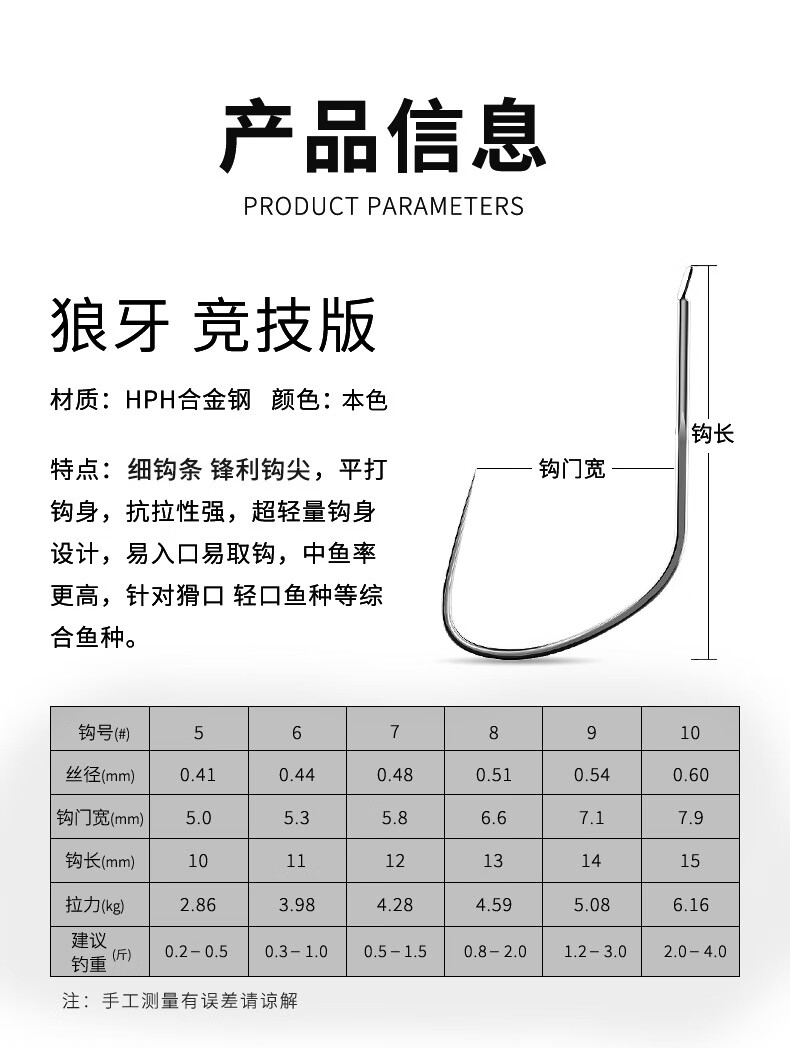 进口鱼钩散装细条改良新关东无倒刺鲤鱼回锅鱼鲫鱼钓鱼钩 竞技狼牙无