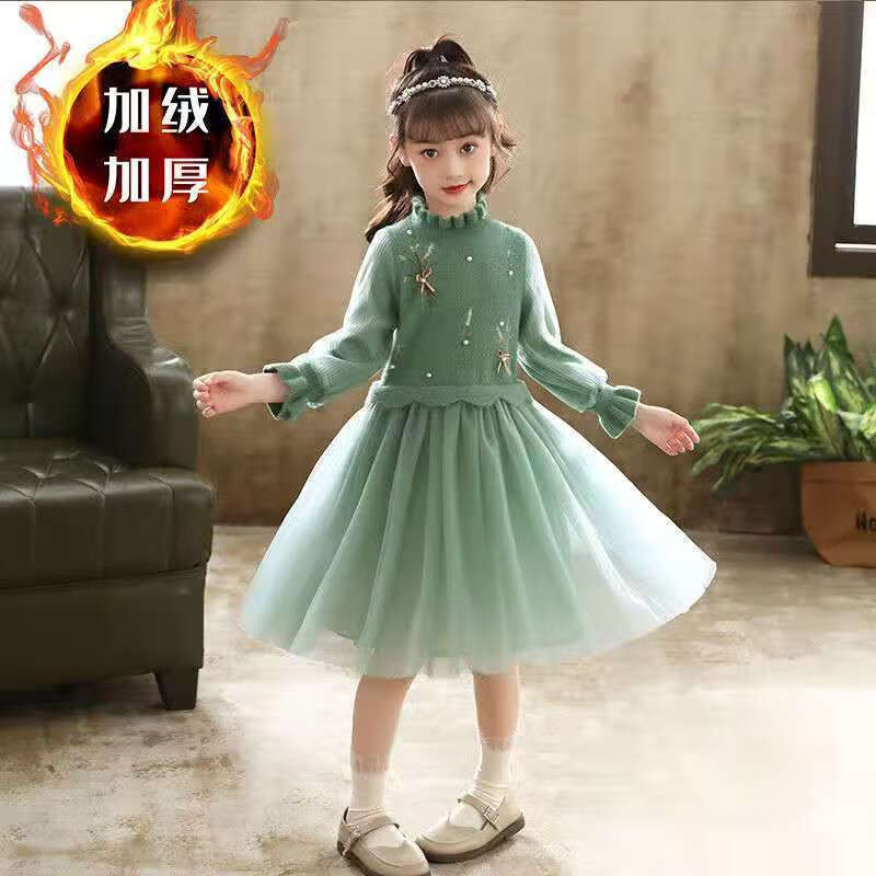 珍妮羊童装女童冬季裙子2021新款洋气小女孩加绒裙儿童公主裙女童