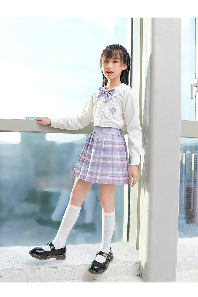 jk制服小学生少女孩子gk套装百褶水手服衬衫装裙学院风3663白色衬衫