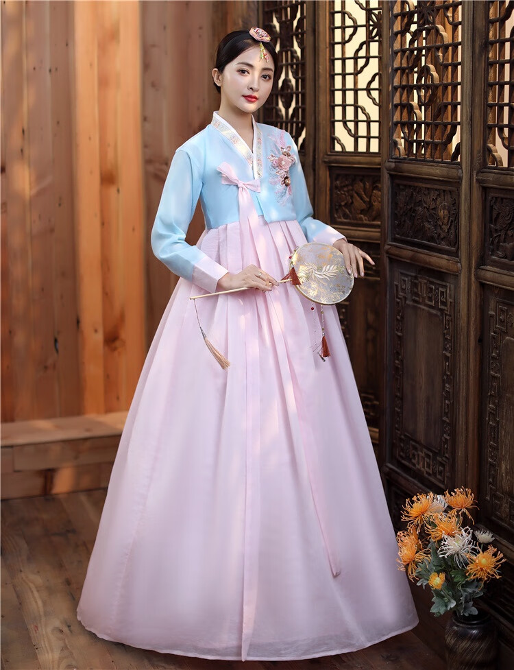 韩服新款朝鲜族传统民族服装韩国古代长鼓舞大长今表演韩服粉色少女生