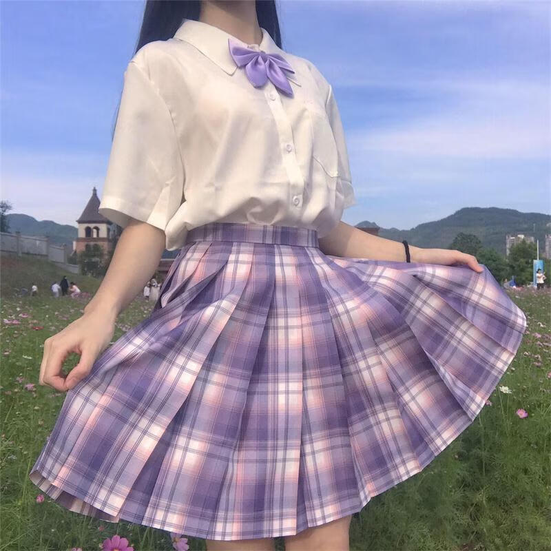邦伊芙2021春夏装新款半身裙子芋泥蛋糕格裙夏季正统jk格裙学院风短裙