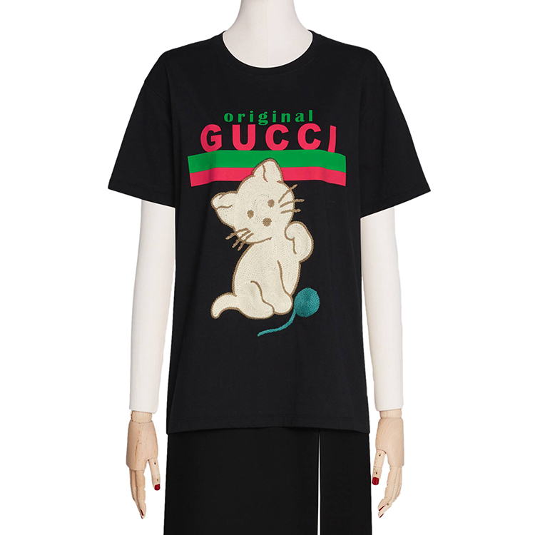 gucci 古驰 饰猫咪贴饰"originalgucci"大造型女士短袖t恤615044-xj