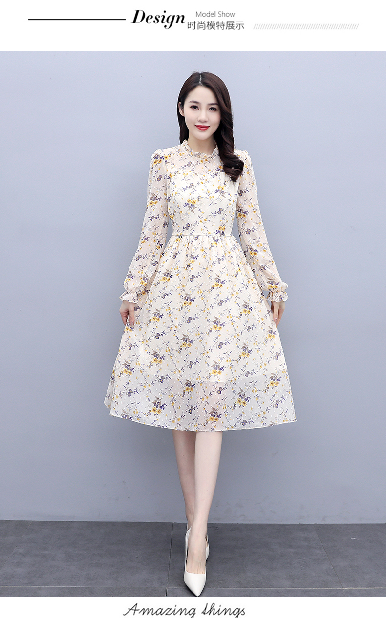 小个子碎花连衣裙女春秋2021年新款今年春款女装春季雪纺夏天裙子思