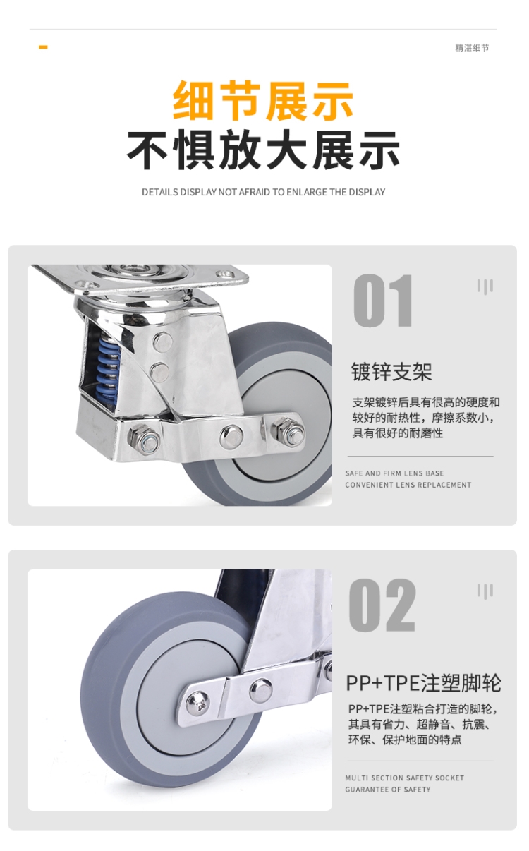 3寸减震脚轮2寸弹簧万向轮25寸agv小车大门伸缩聚氨酯轮子避震4寸减震