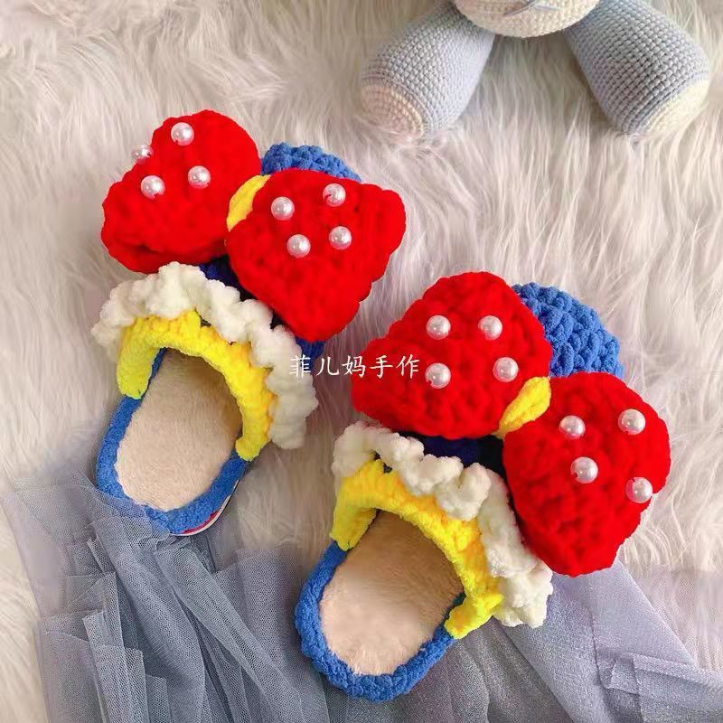 手工编织毛线拖鞋小兔子手工拖鞋diy编织钩针材料包秋冬粗冰条送男