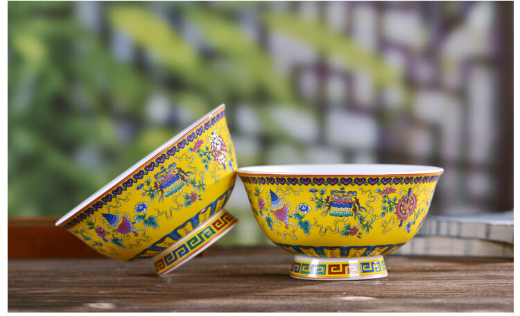 柳家窑景德镇陶瓷器餐具碗民族特色藏族彩如意八宝米饭碗面碗高脚仿古