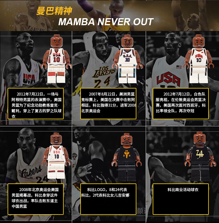 nba球星科比人仔篮球积木书男孩子高难度拼装模型藏纪念手册 科比积木