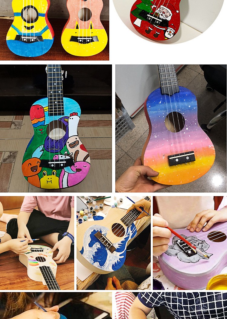 diy儿童小吉他组装木质绘画乐器彩绘涂鸦手工diy制作乐器 21英寸圆形
