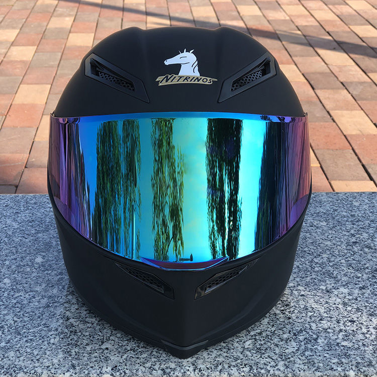 摩托车头盔3c认证纯黑净色夏四季男女机车赛车可甩镜加长大尾翼牛头亮