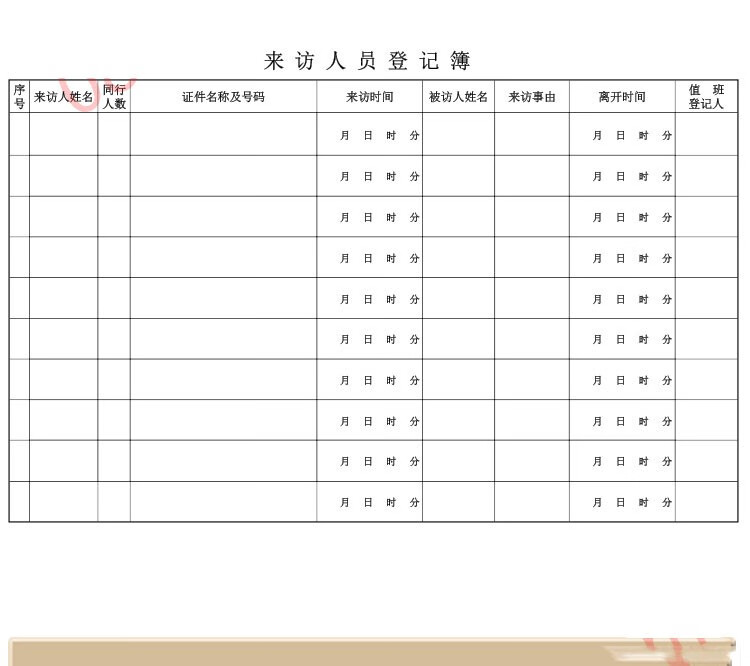 人员车辆出入记录本车辆出入登记本来访人员记录表门卫工作簿日志门岗