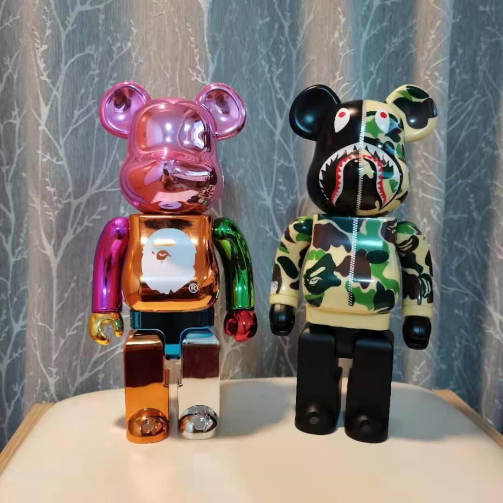 bearbrick400%暴力熊潮玩bape联名25周年电镀迷彩鲨鱼公仔摆件 电镀金