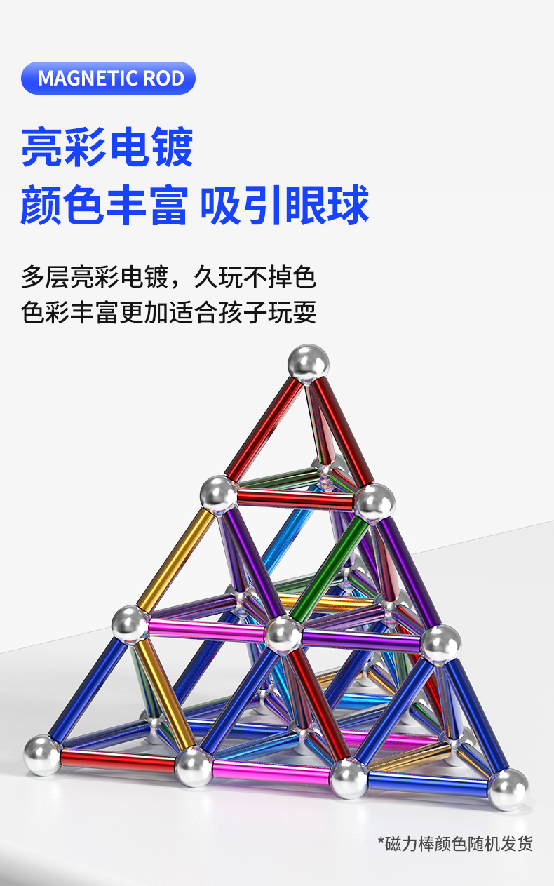 磁力棒巴克球1000颗组合套装吸铁石磁铁珠棒拼搭积木玩具银色280根23