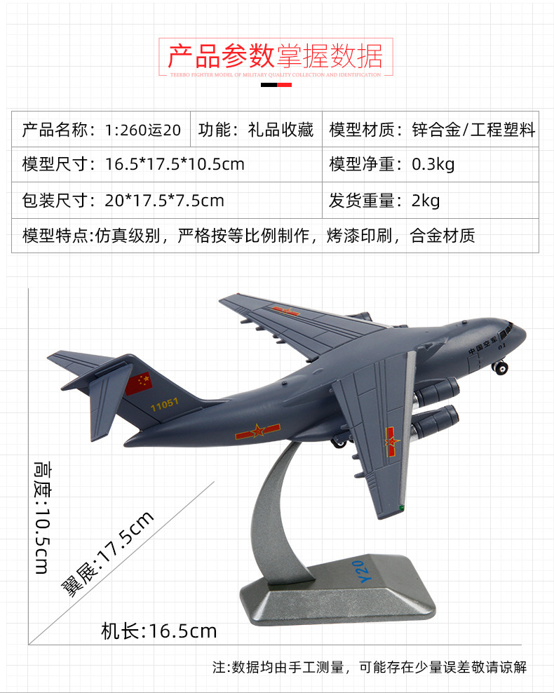 运20运输机飞机模型1:260合金运-20飞机模型军事成品仿真摆件