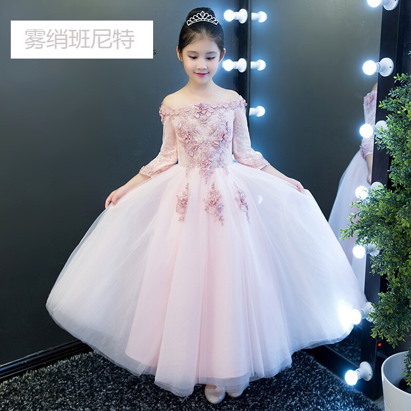 衣服婚纱蓬蓬纱公主裙宴会演出服花童走秀钢琴晚礼服l 粉色前短后拖尾