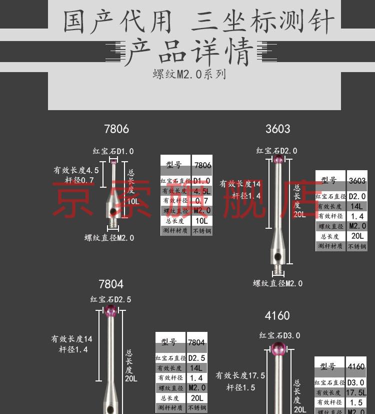 三坐标测针雷尼绍测头测针0510球头红宝石测头测针m2m34160红宝石d