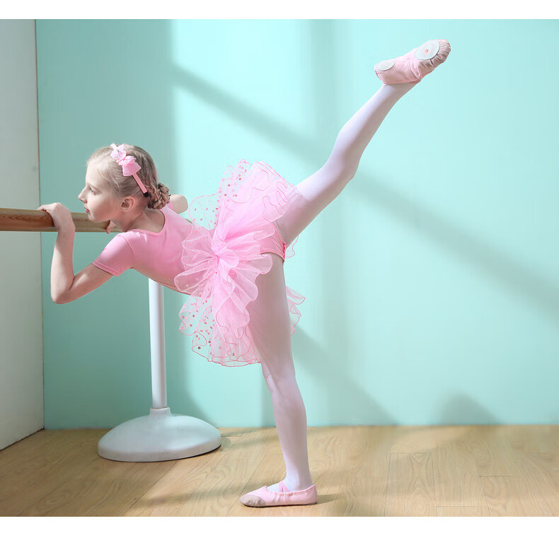 训练体操连体服演出服棉芭蕾舞蓬蓬裙粉色130cm紧身码请买大一到两码