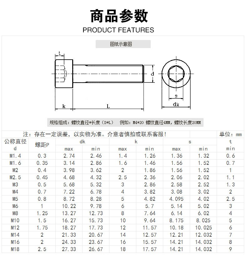 冰能【m2-m6】304不锈钢杯头内六角螺栓螺丝螺母垫片