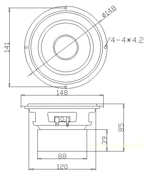 25寸低音喇叭5寸低音炮喇叭hifi低音炮低音拳拳到肉 香槟色 方形外径