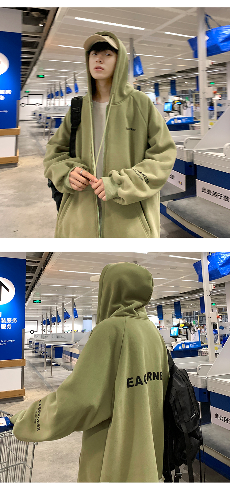 sijian莫奈灰重磅美式卫衣男潮ins春秋季vintage连帽衫日系oversize