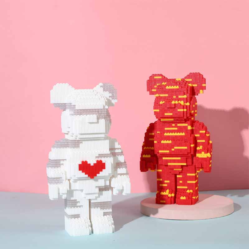 暴力熊成年高难度小颗粒拼装玩具拼图女生礼物cl红色爱心暴力熊32cm