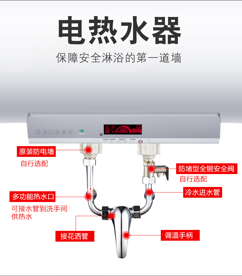 杉贝电热水器外置型防电墙隔电墙防漏电装置全铜通用型家用小厨宝配件