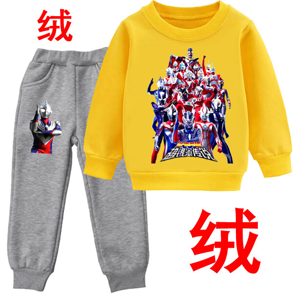 奥特曼衣服3超人儿童套装加绒卫衣长裤秋冬装男童女5秋冬上衣加绒红衣