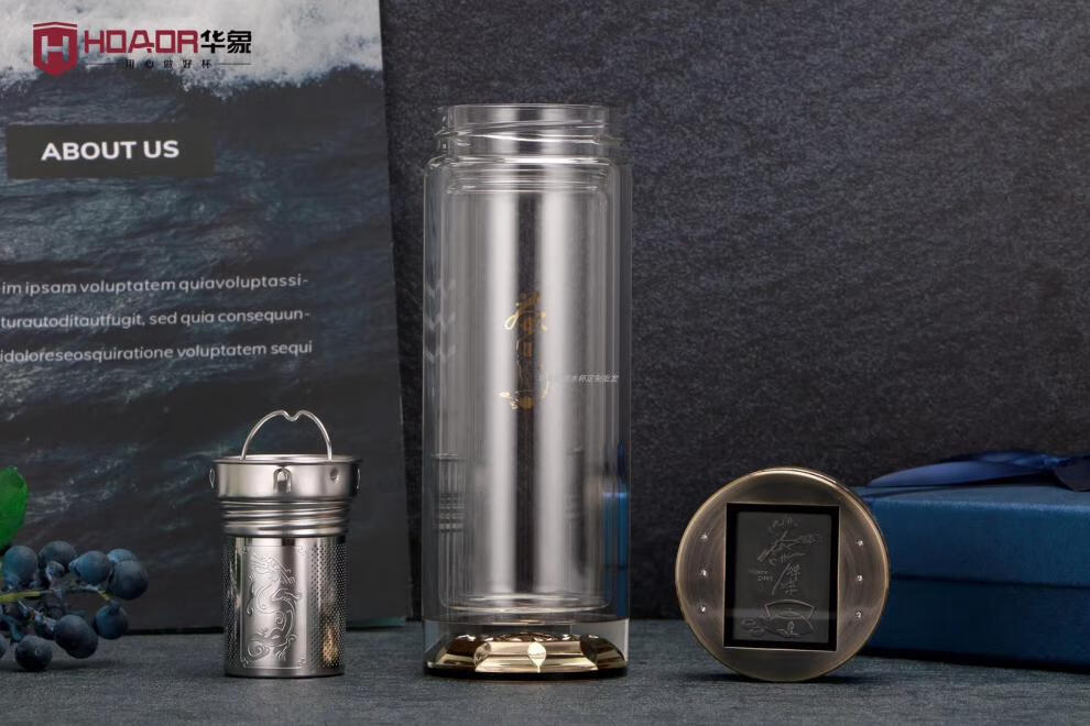 2002新款匡迪玻璃杯华象金力匡迪双层玻璃杯商务水晶杯隔热茶水分离