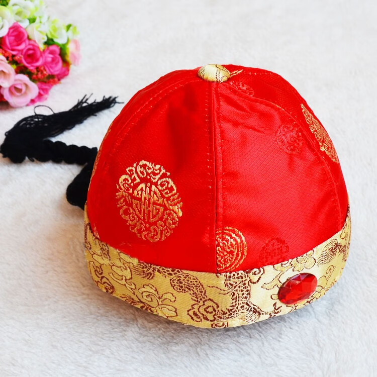 迪士尼(disney)品牌婴儿过年帽子新年红色唐装帽一周岁男宝宝少爷帽