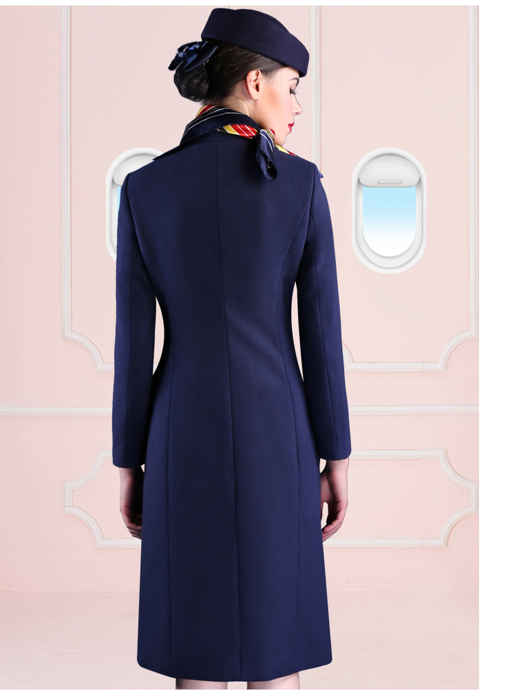 桑曦可开票国航空姐制服大衣羊毛呢外套女中长款冬季藏蓝色售楼处工作