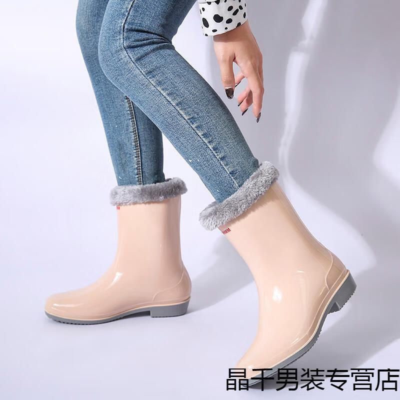 v高端轻奢时尚中筒女士水鞋女雨鞋加绒加棉雨靴女装新款胶鞋套鞋女