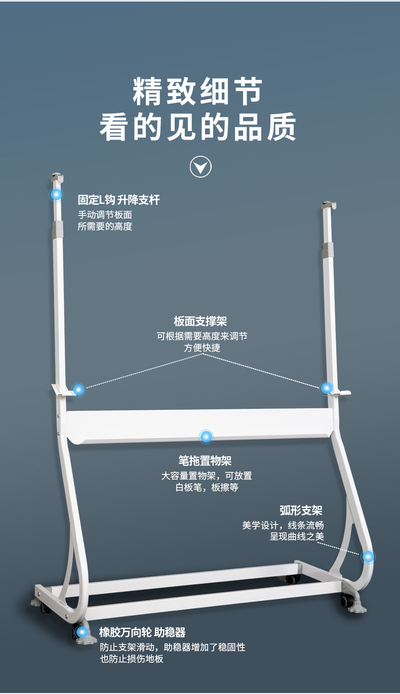 钢化玻璃移动白板支架架子写字板架办公白板支架黑板绿板架可移动带轮