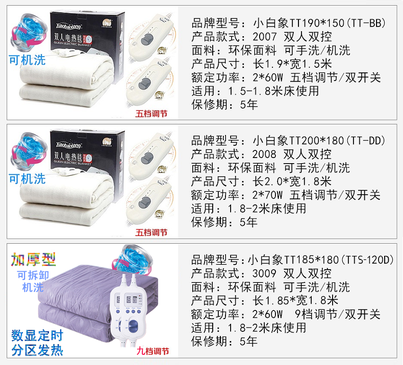 小白象电热毯双人双控安全调温家用单人学生宿舍无辐射保护电褥子