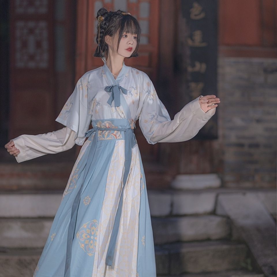 兰亭序清露唐制汉服女风唐褙子对襟短衫齐腰8破裙秋绿色全套s