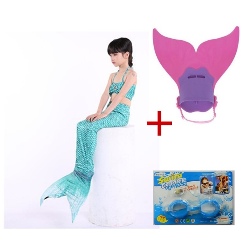 儿童美人鱼泳衣美人鱼尾巴女孩美人鱼服装游泳衣温泉服可装脚蹼fcx j