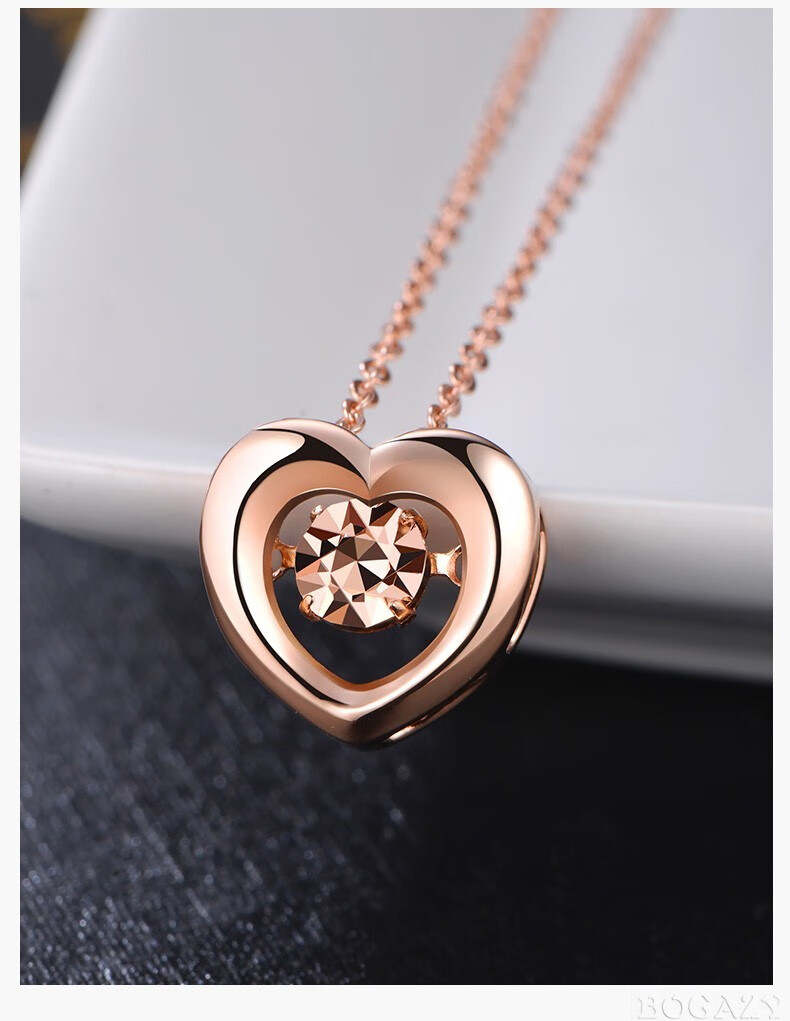 项链女士彩金玫瑰金灵动心吊坠au750细款锁骨链可调节珠宝 18k玫瑰金