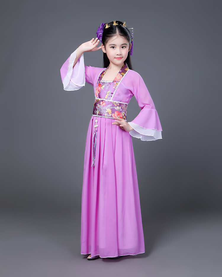 儿童古装小七仙女公主裙古筝表演服古代唐装汉服贵妃服小女孩古装3-4