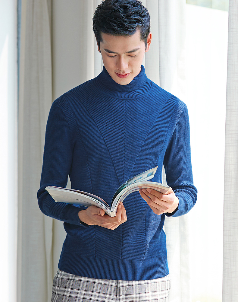 七匹狼毛衣男2019秋季新品高领毛衫男衣服青年休闲套头针织衫男装 003